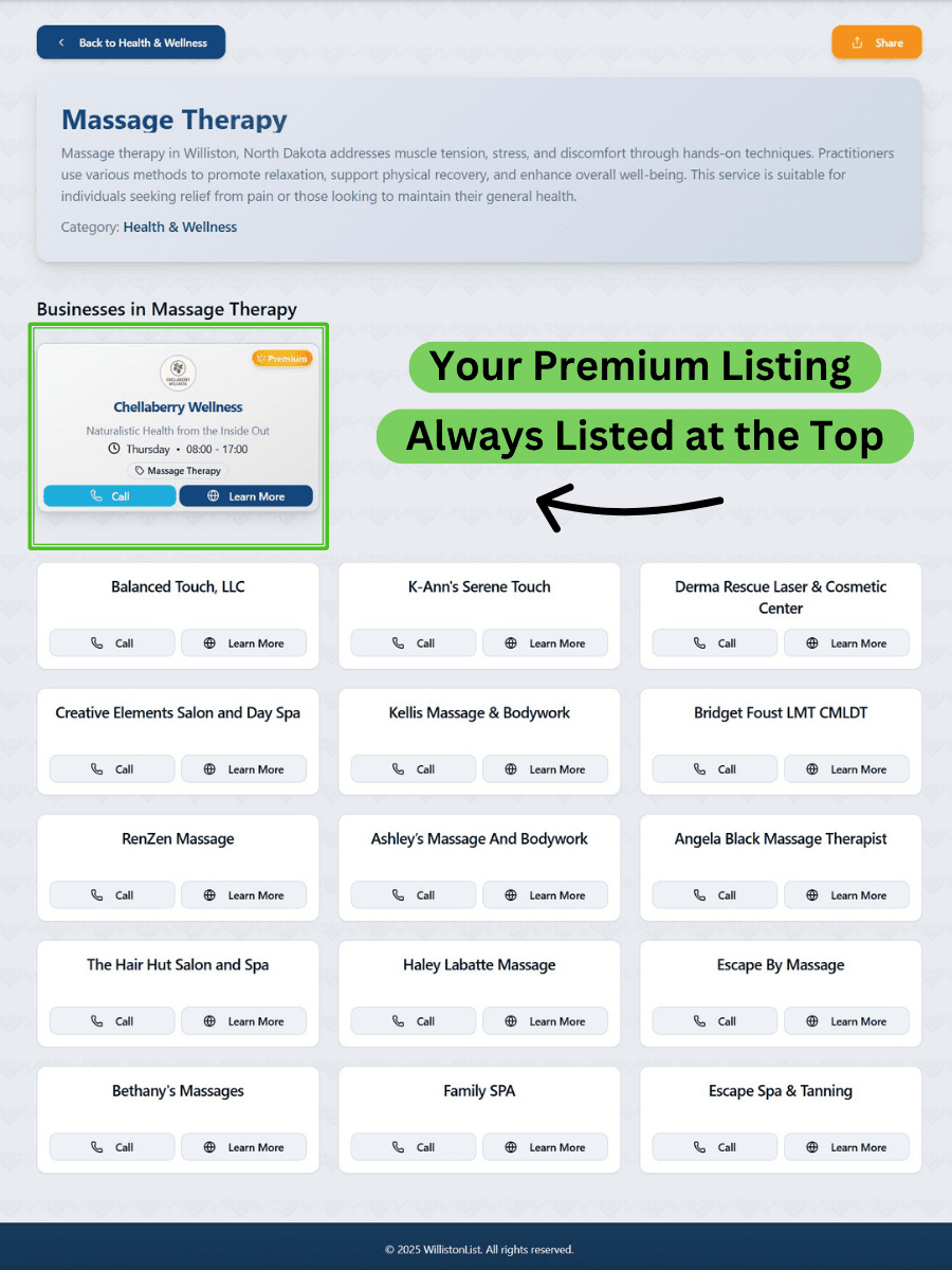 Premium listing example showing how your business appears at the top of search results